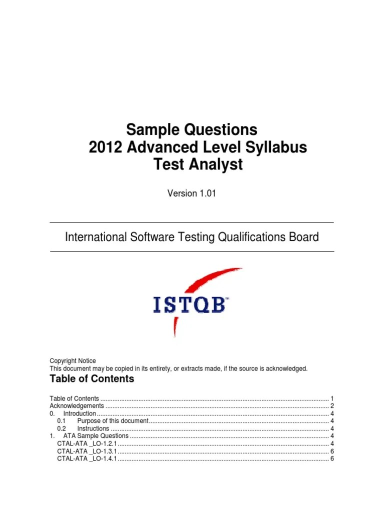 Test Analyst Sample Software Testing Test (Assessment)
