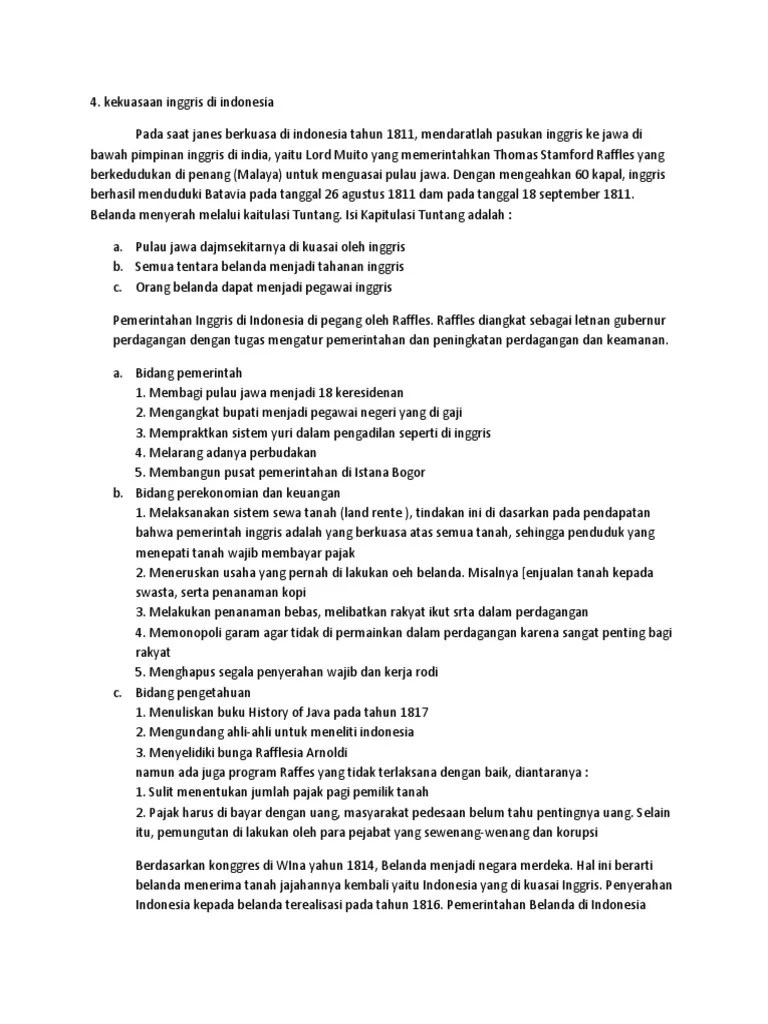 Kekuasaan Inggris Di Indonesia | PDF