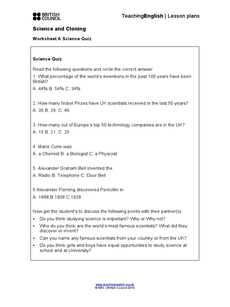 Science Cloning Worksheets 0 Cloning Earth & Life Sciences