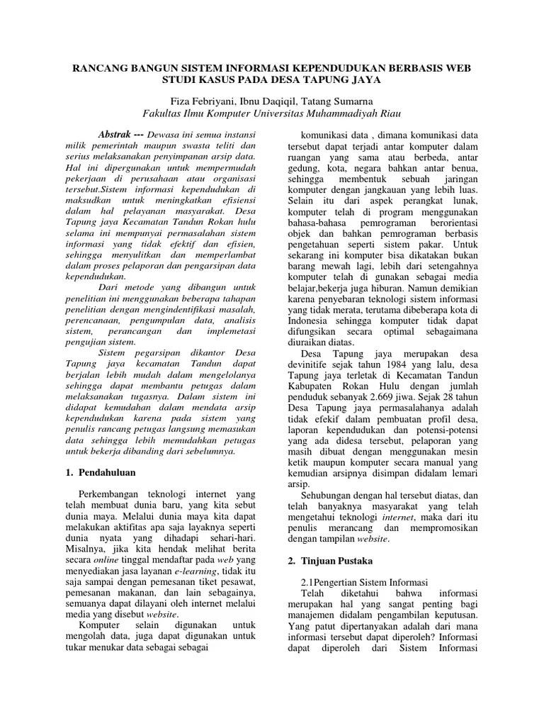 Rancang Bangun Sistem Informasi Kependudukan Berbasis Web Studi Kasus Pada  Desa Tapung Jaya | PDF