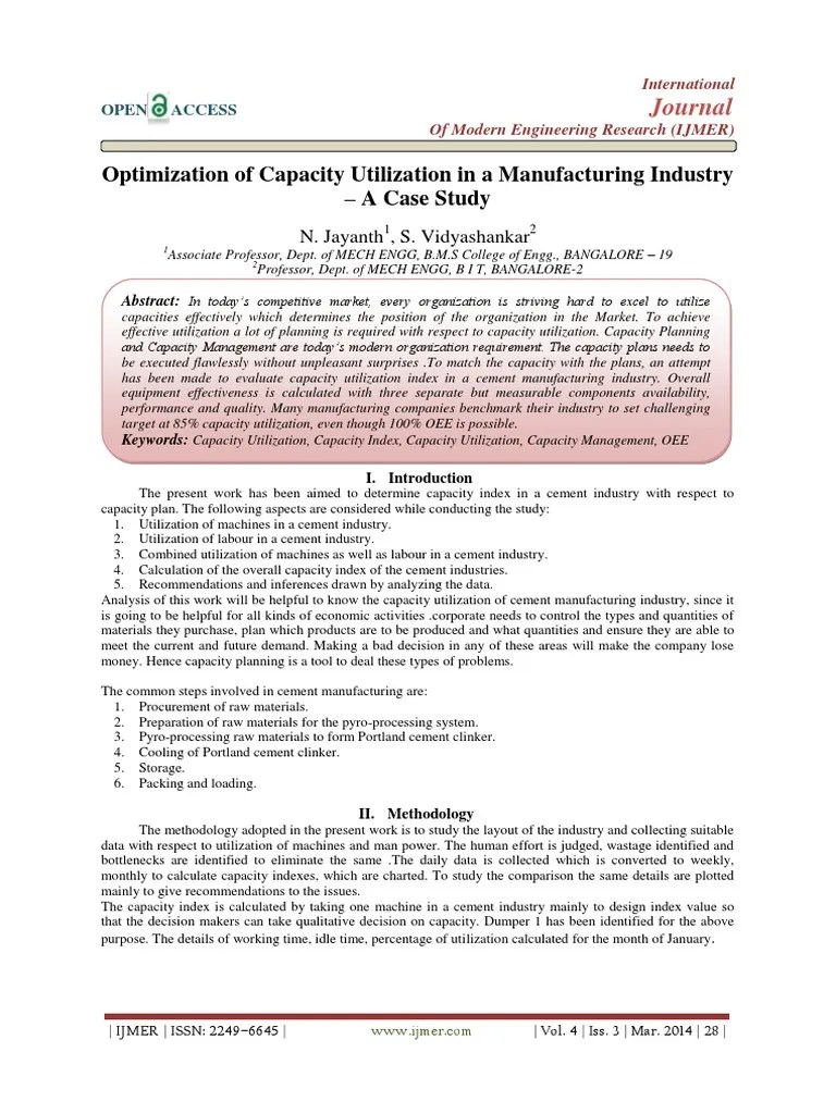Optimization of Capacity Utilization in a Manufacturing Industry A