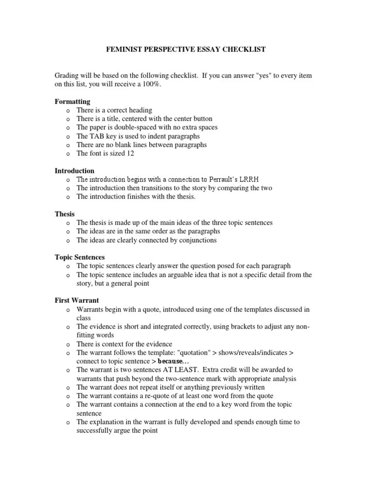 essay checklist Paragraph Essays