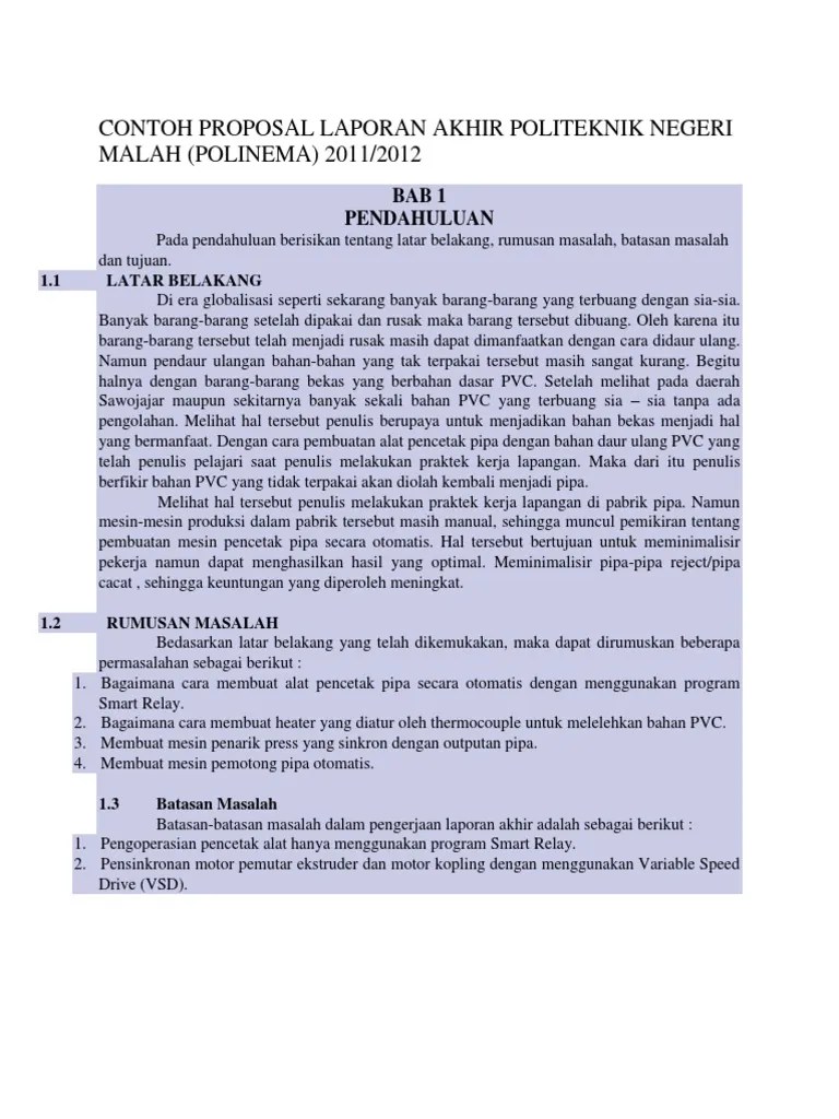 Contoh Proposal Laporan Akhir Politeknik Negeri Malah PDF