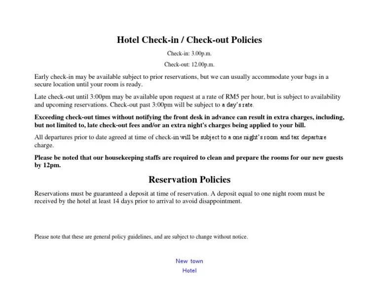 Hotel CheckIn / CheckOut Policies PDF