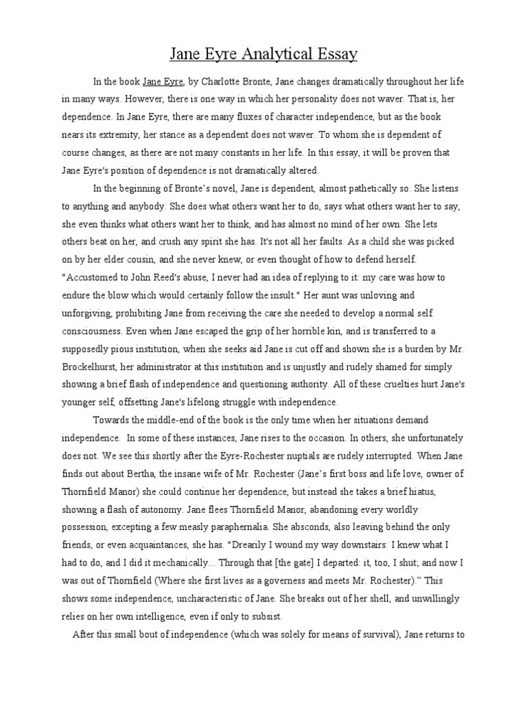 Jane Eyre Analytical Essay PDF Jane Eyre