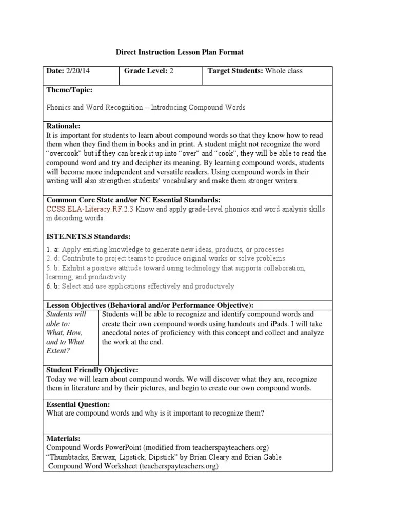 Compound Words Lesson Plan Cognition Psychology & Cognitive Science