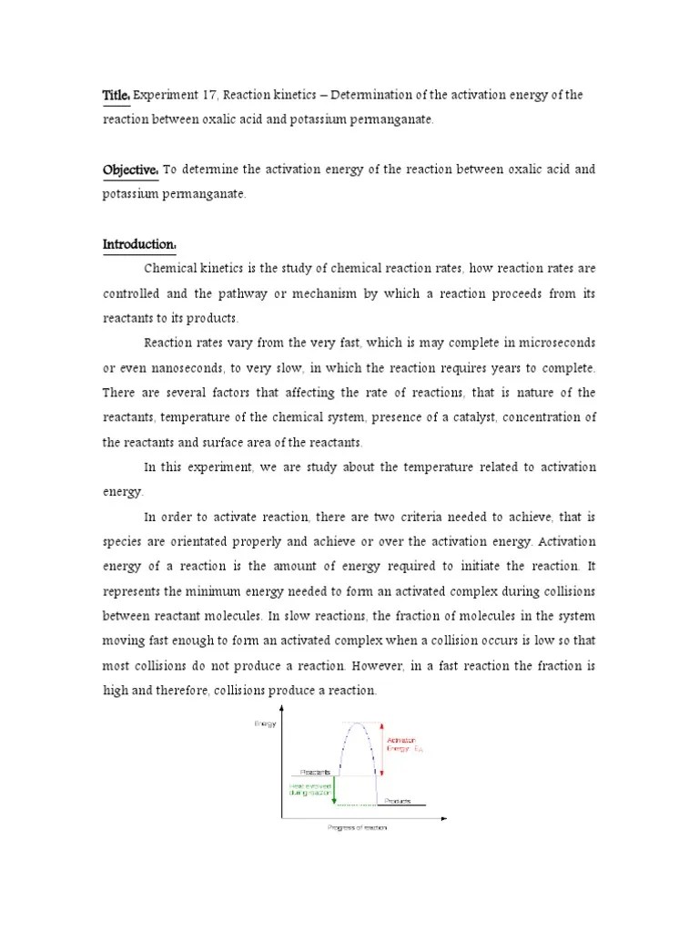 Determination of the activation energy of the reaction between oxalic