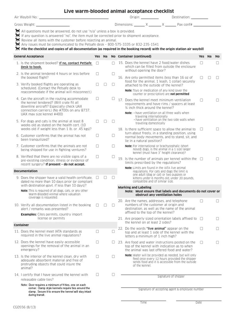 Live Animal Checklist Dogs Ventilation (Architecture) Free 30day