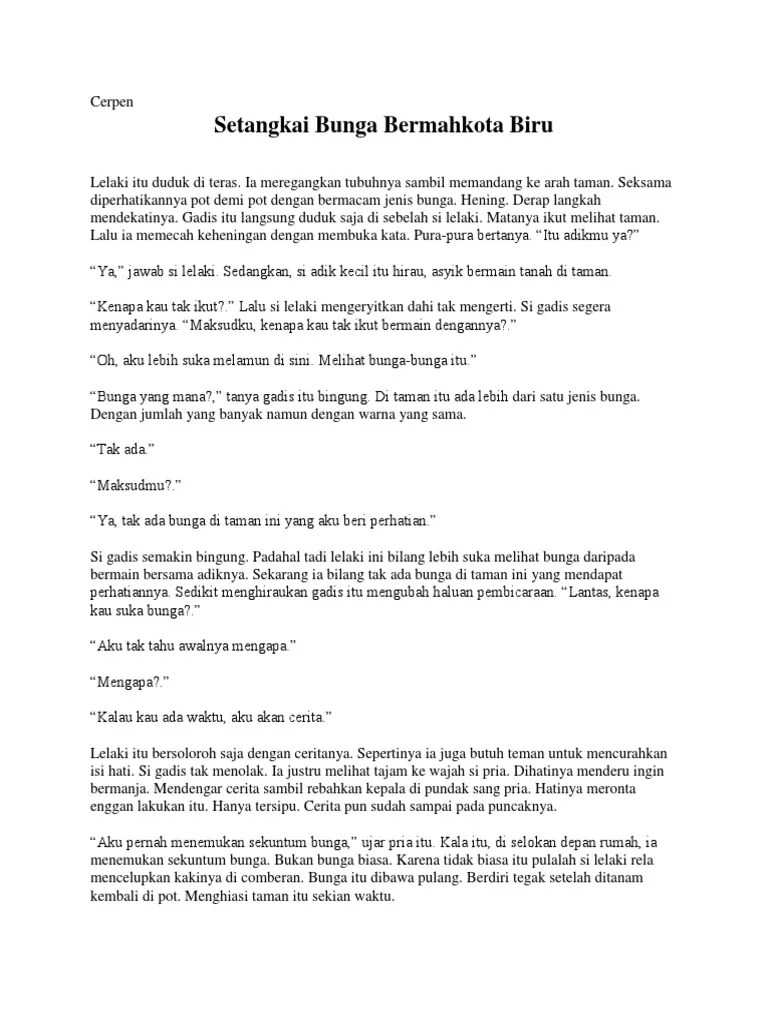 Cerpen Setangkai Bunga Bermahkota Biru