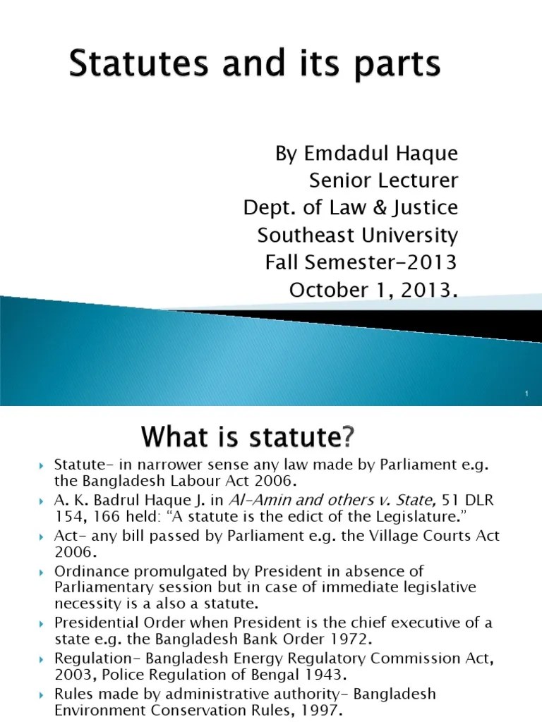 Statutes and its parts.ppt Statutory Interpretation Act Of Parliament