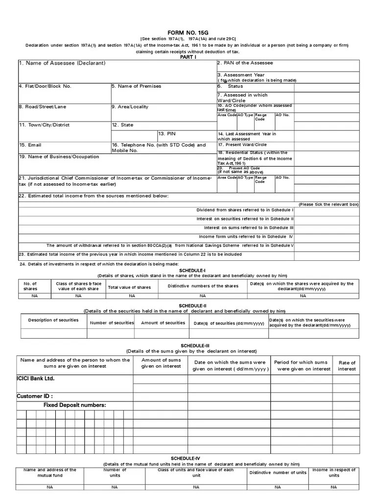 Form No. 15G Area Code AO Type Range Code Ao No PDF Payments Money