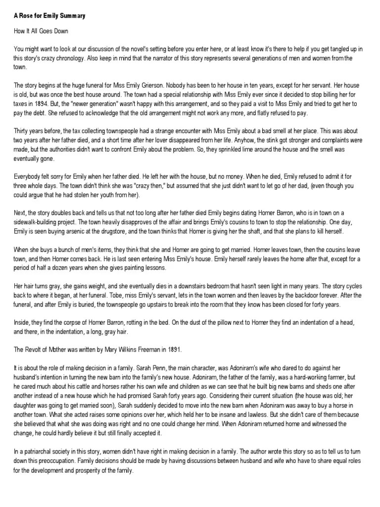 A Rose for Emily Summary