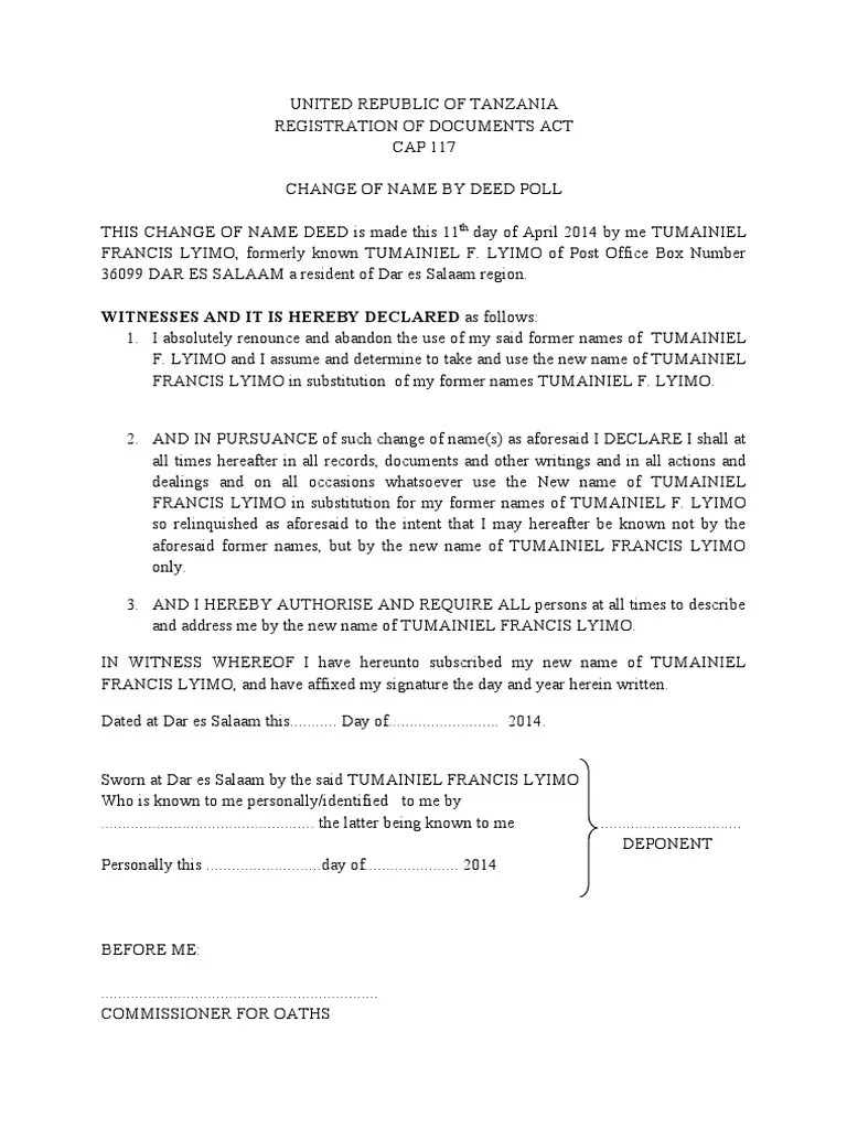 Change of Name by Deed Poll