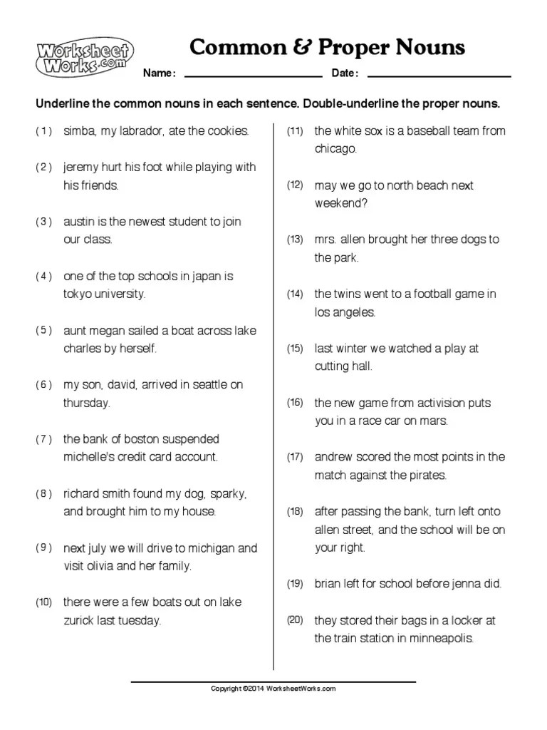Worksheetworks Common Proper Nouns 1 PDF Major League Baseball
