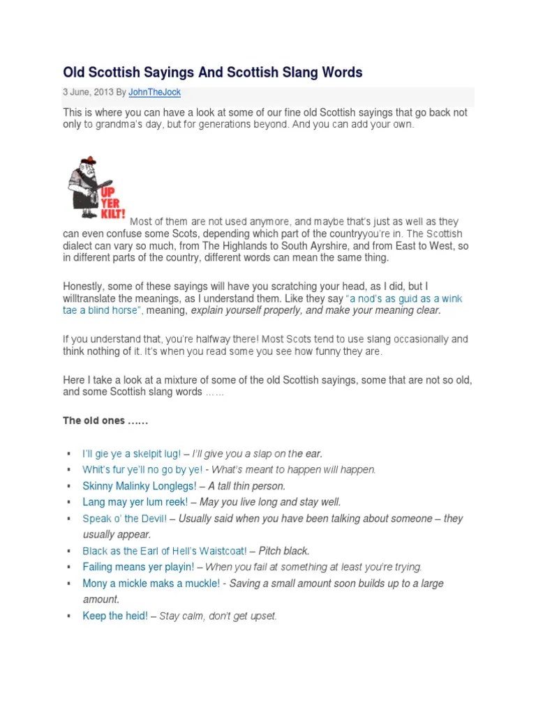 Old Scottish Sayings and Scottish Slang Words Scottish Literature