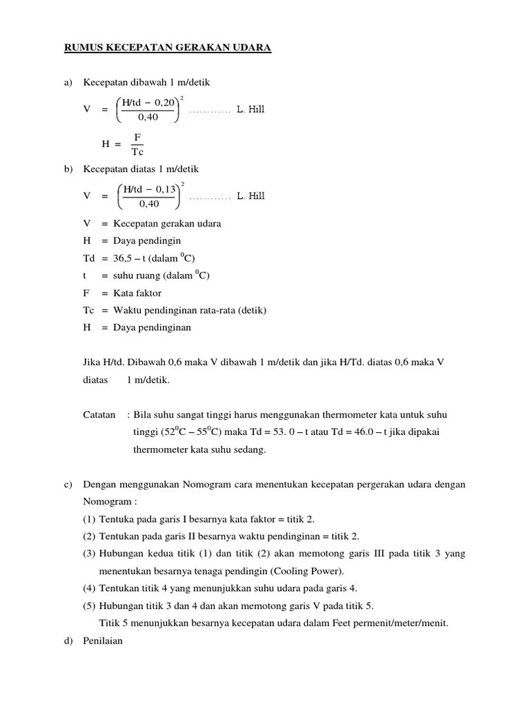 Rumus Kecepatan Gerakan Udara | PDF