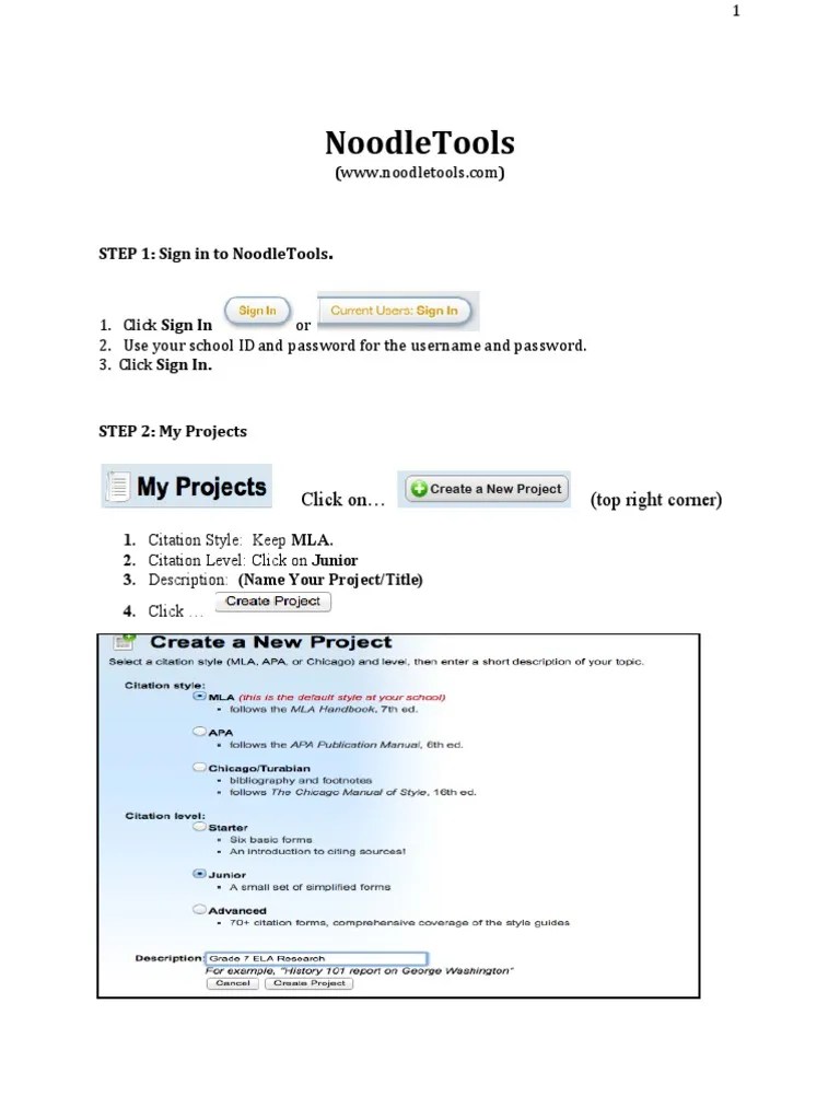 Noodletools Step 1 Sign in To Noodletools PDF Citation sites