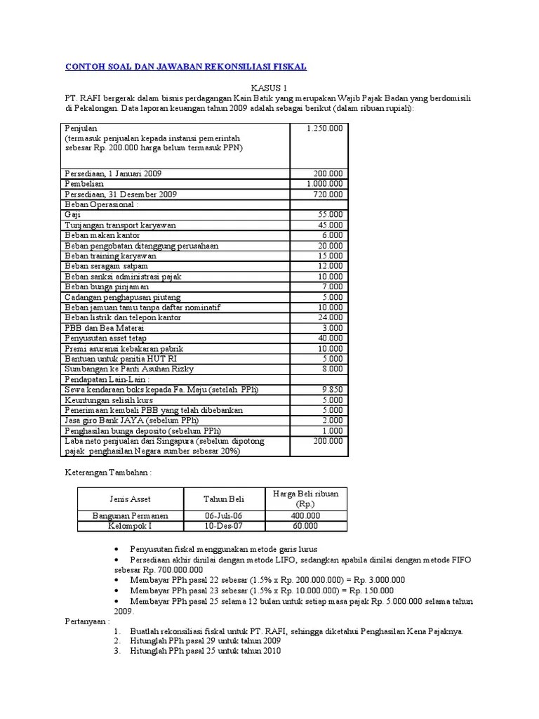 Koreksi Fiskal Contoh Soal | PDF