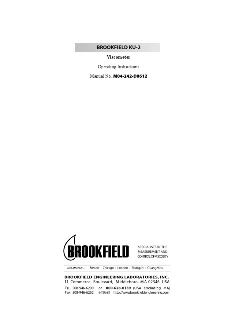 Brookfield KU2 Manual PDF Calibration Accuracy And