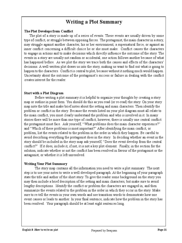 Writing Plot Summary Plot (Narrative) Cognitive Science