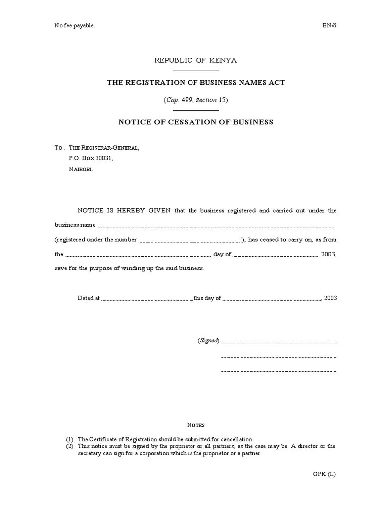 Business Form BN6 Notice of Cessation2