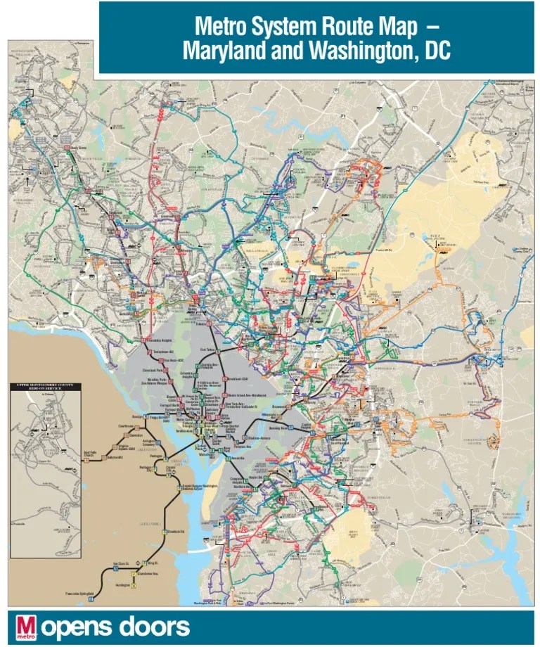 Metro System Route Map Maryland and Washington, DC