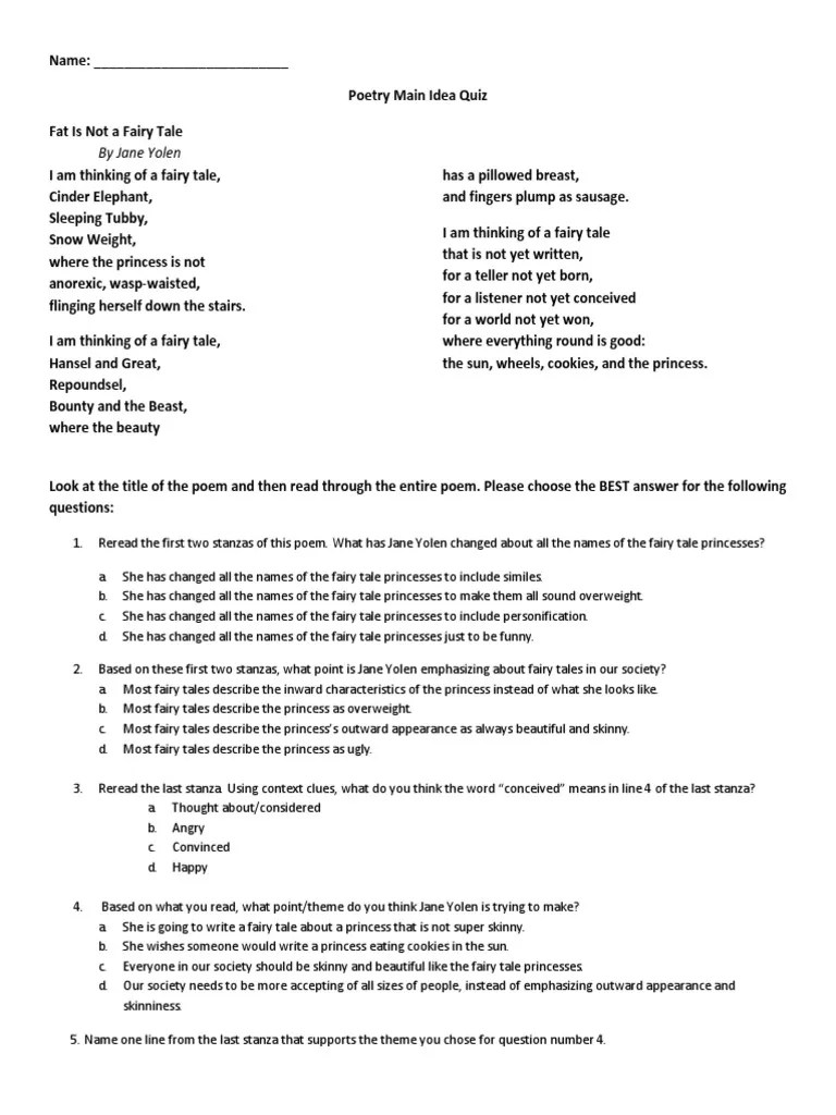 Fat Is Not A Fairy Tale Quiz PDF Fairy Tales