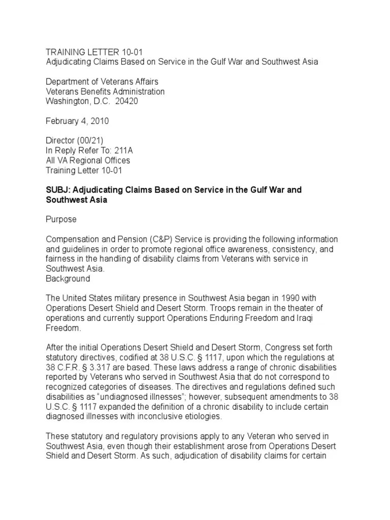 VA Training Letter 1001 Medical Diagnosis Fibromyalgia