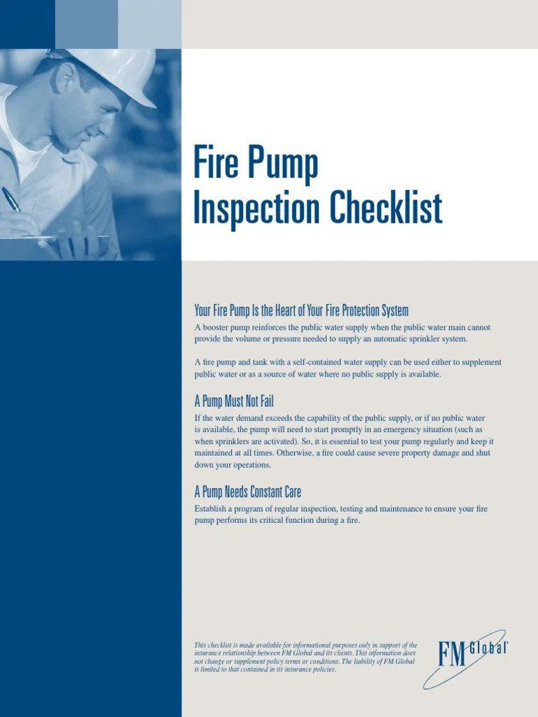 Fm Fire Pump Inspection Checklist and Form Internal Combustion Engine Pump