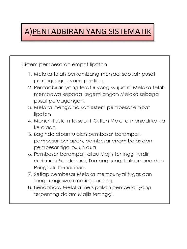 Sistem Pentadbiran Yang Sistematik Sebelum Kedatangan Kuasa Barat Voooty