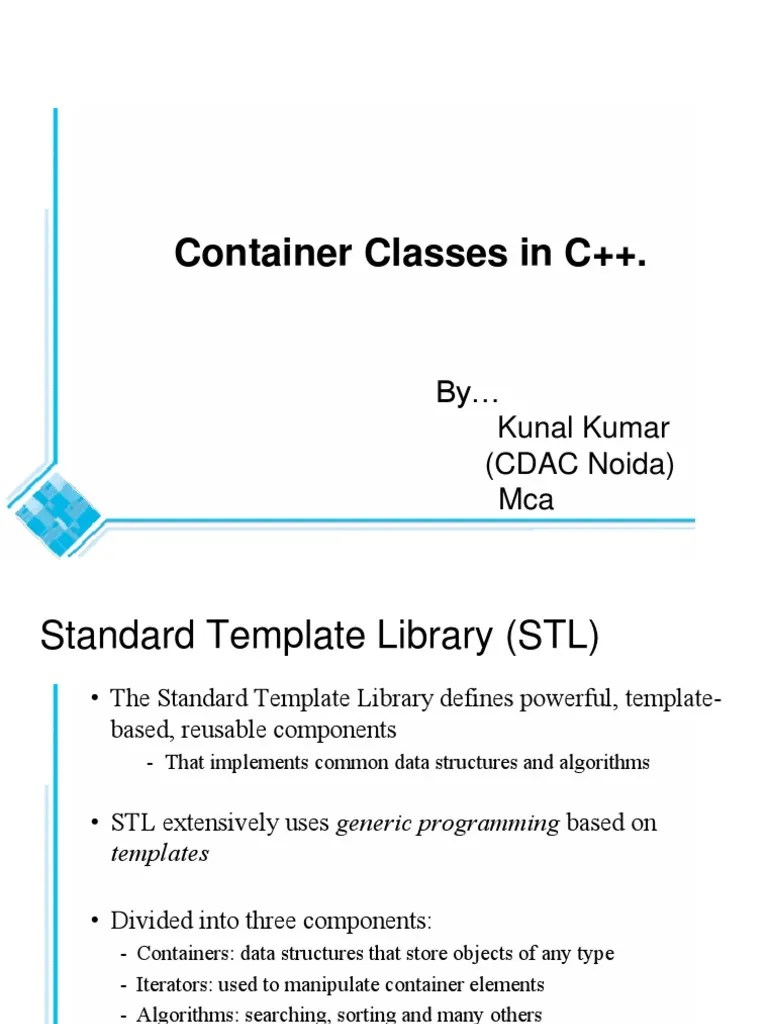 Container Classes in C++ PDF Array Data Structure Algorithms And