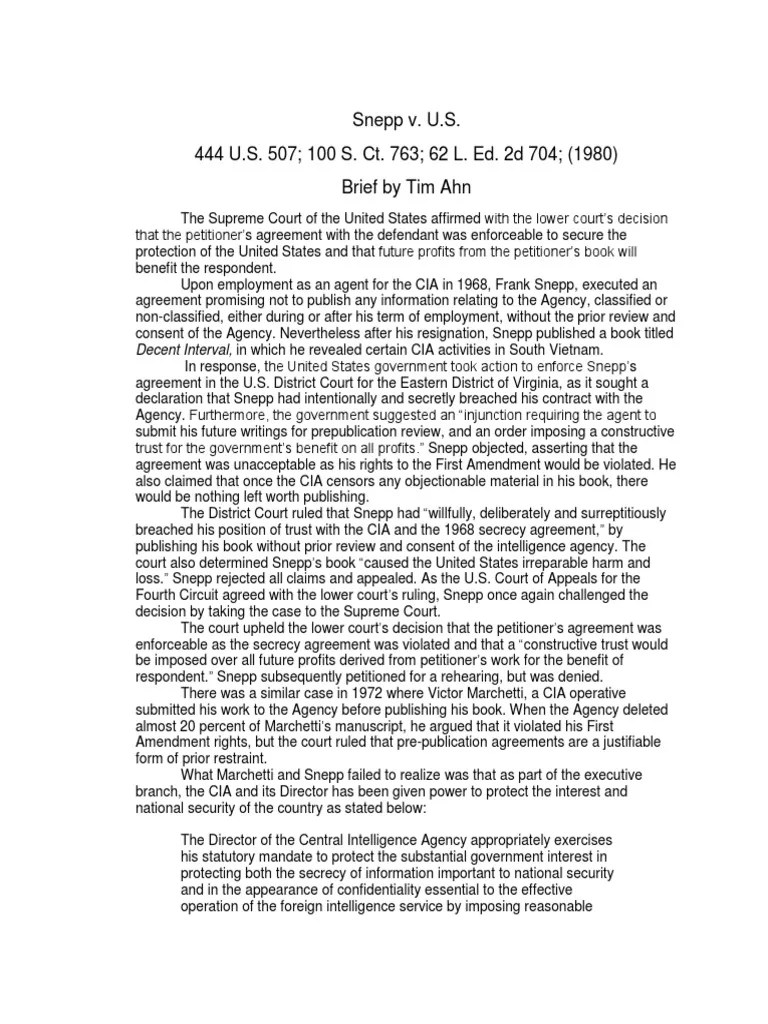 Snepp v United States Central Intelligence Agency