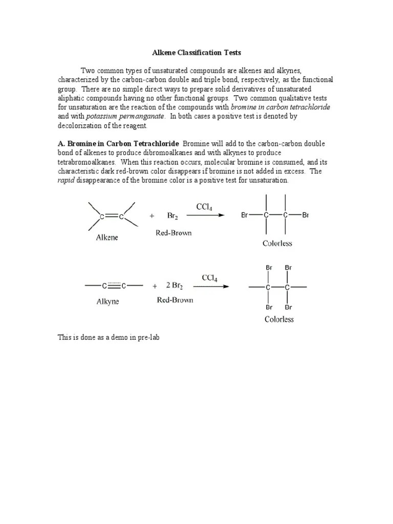 Alkene Classification Tests Rapid Disappearance of The Bromine Color