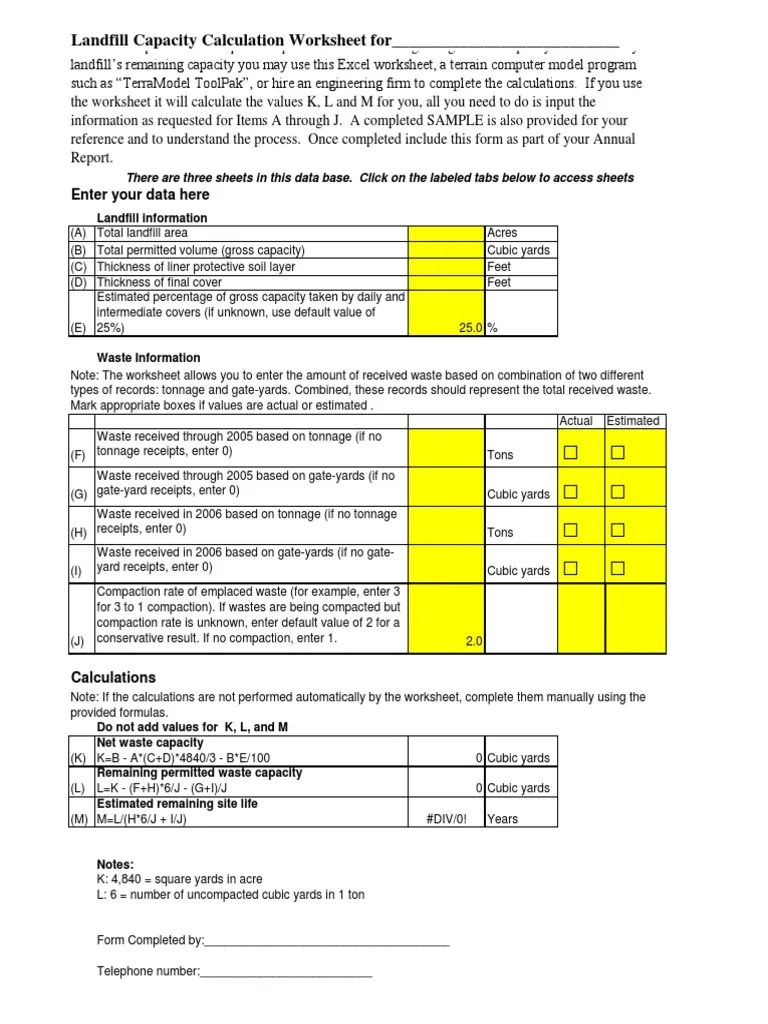Landfill Capacity Calculation Tonnage Landfill