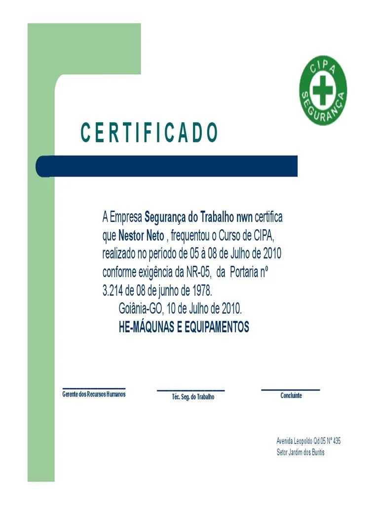 Certificado Cipa Site Segurança Do Trabalho Nwn [Modo de Compatibilidade]