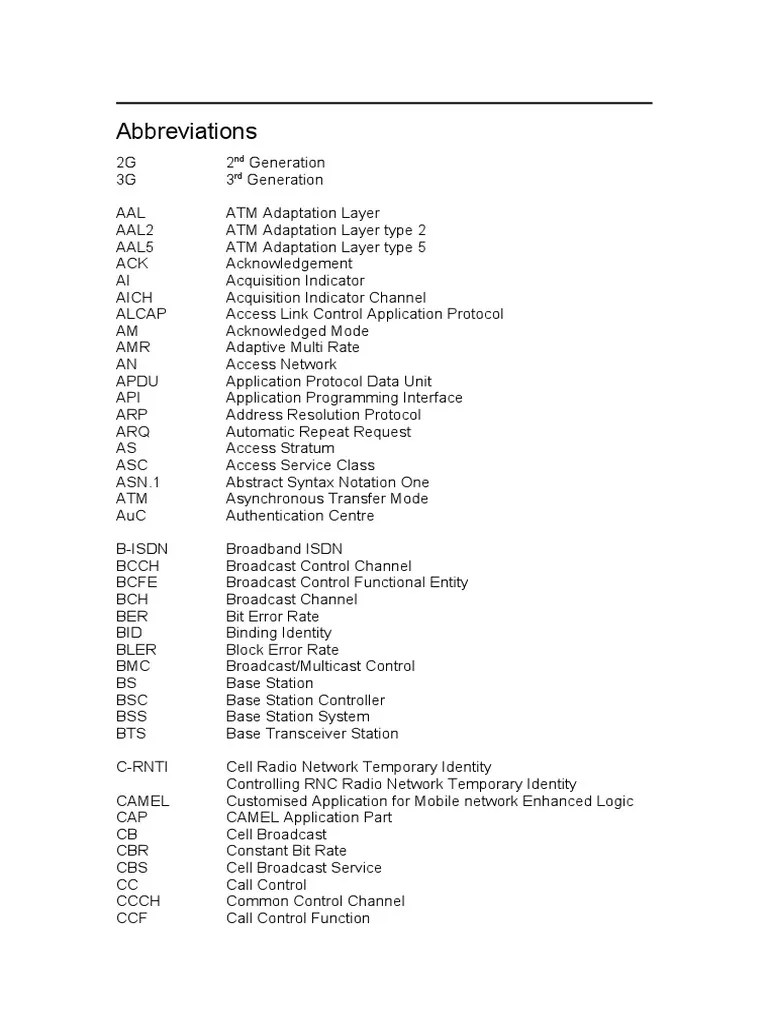 UMTS Abbreviations Computer Networking