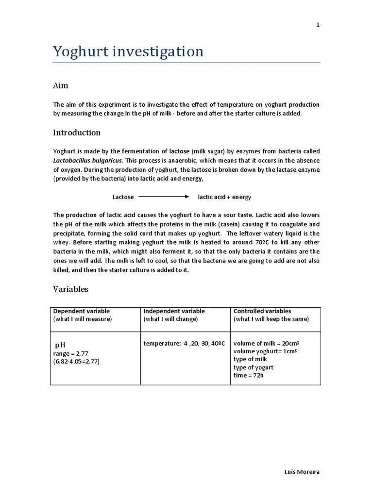 Yoghurt investigation.docx Yogurt Milk