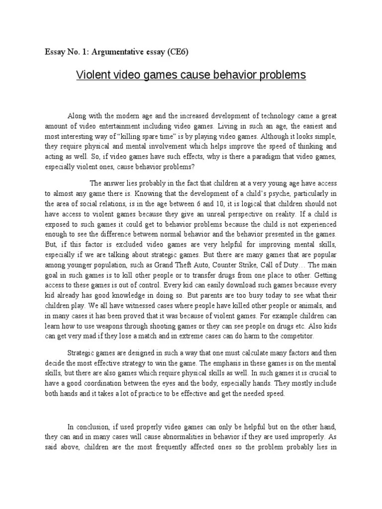 Argumentative Essay, CE6(1) Video Games Behavior