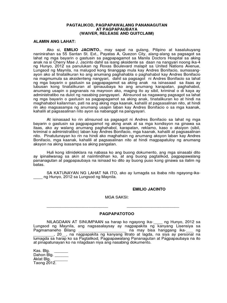 Waiver Na Tagalog