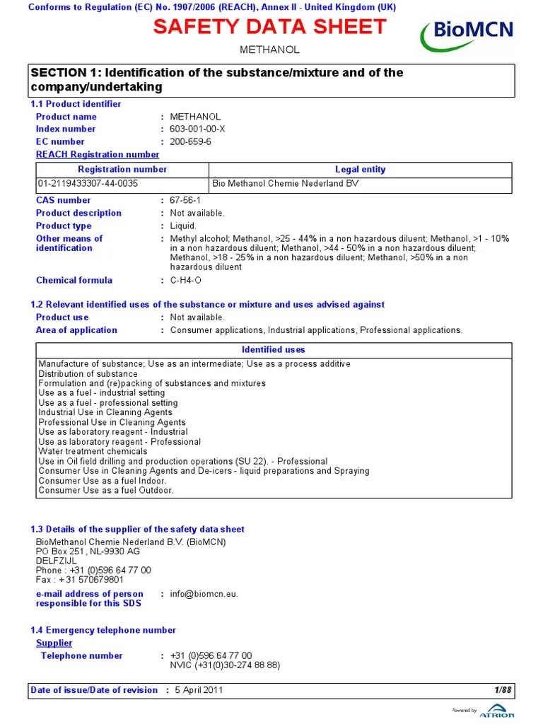 BioMCN Safety Data Sheet Methanol PDF