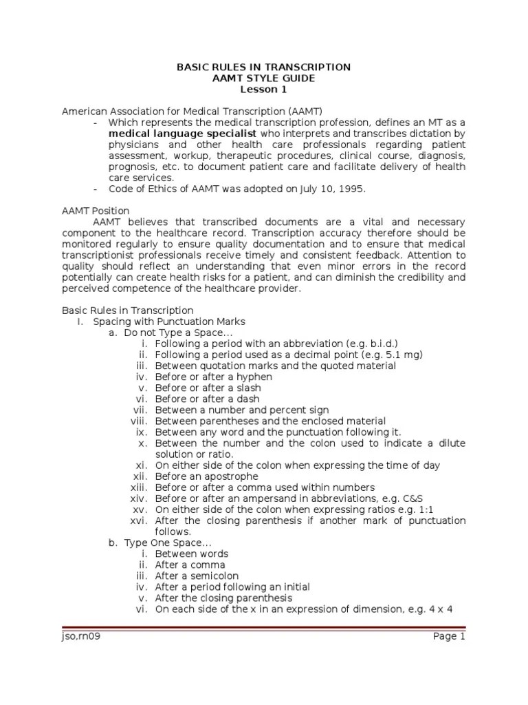 Basic Rules in Transcription Litre Ounce