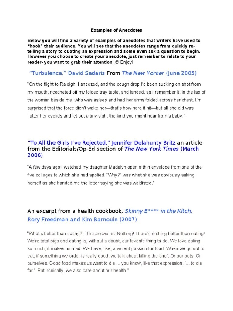 Examples of Anecdotes
