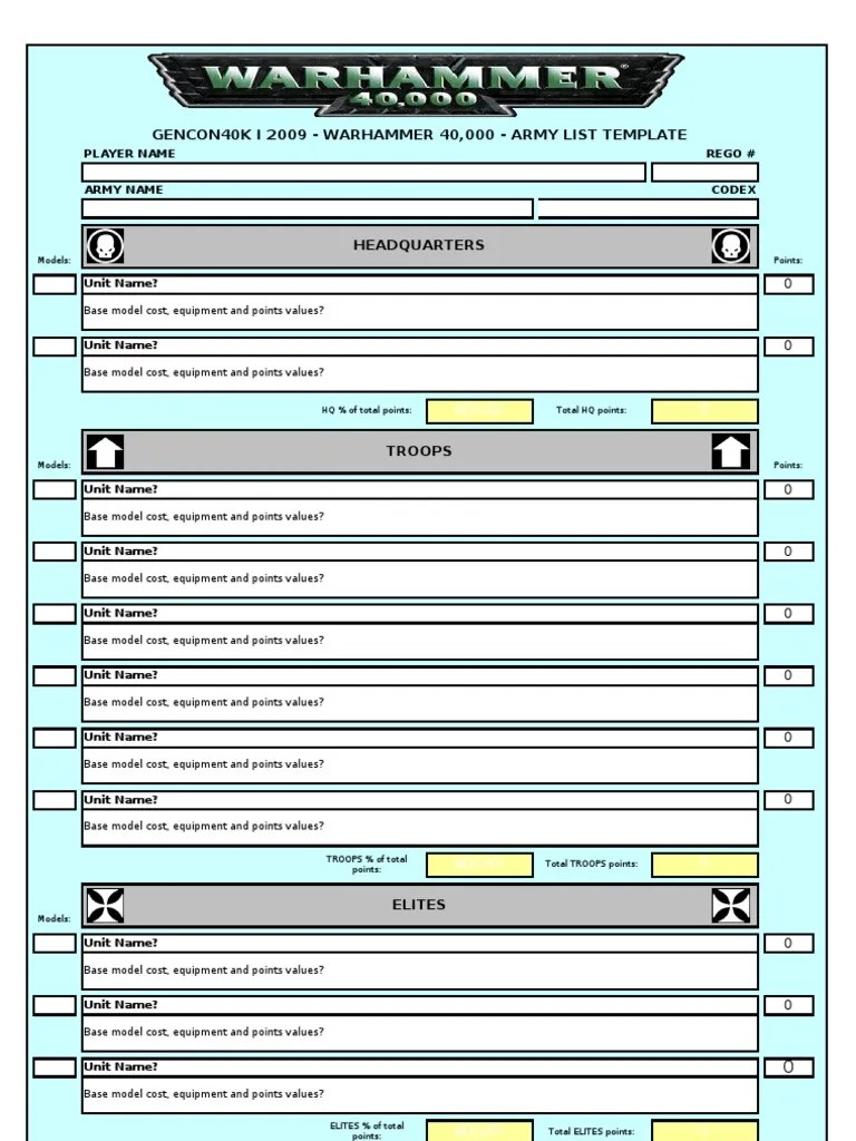 Army List Builder PDF