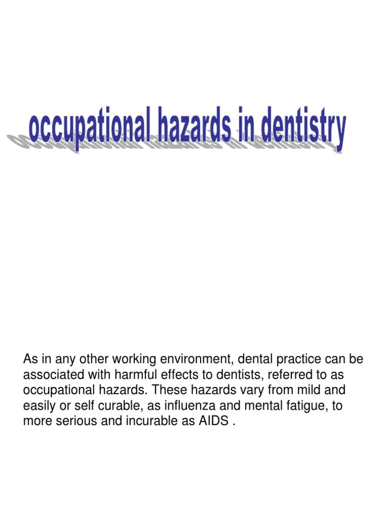 Occupational Hazards in Dentistry PDF Infection Control Infection