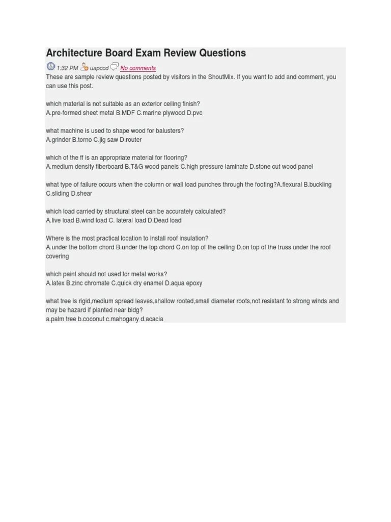 Architecture Board Exam Review Questions PDF