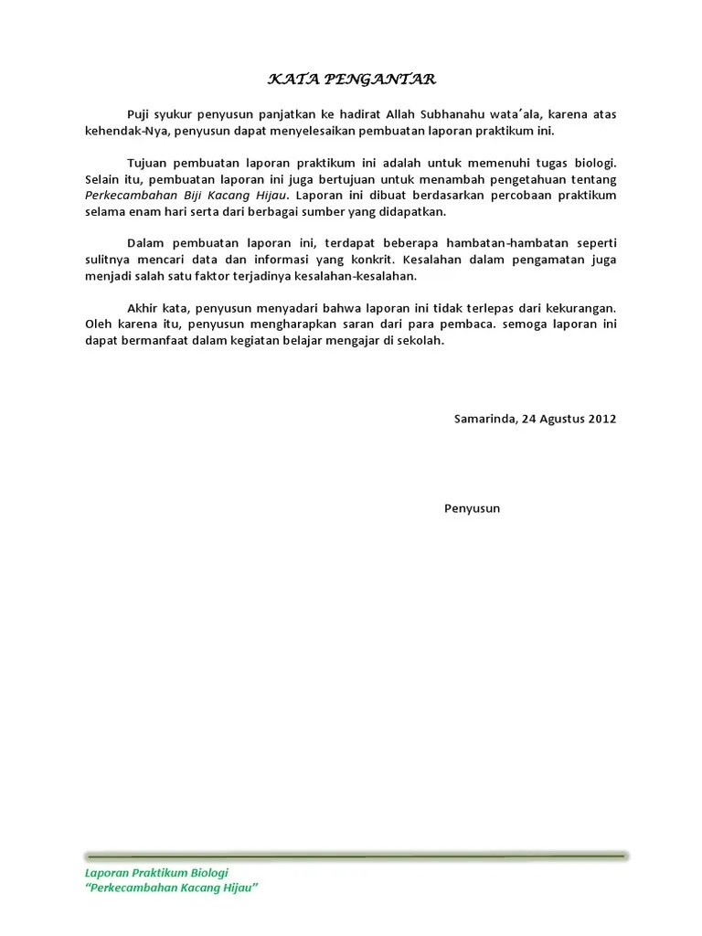 Contoh Kata Pengantar Laporan Praktikum Biologi
