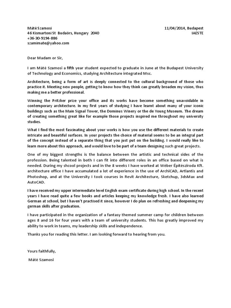 Motivational Letter Example PDF Academia Learning