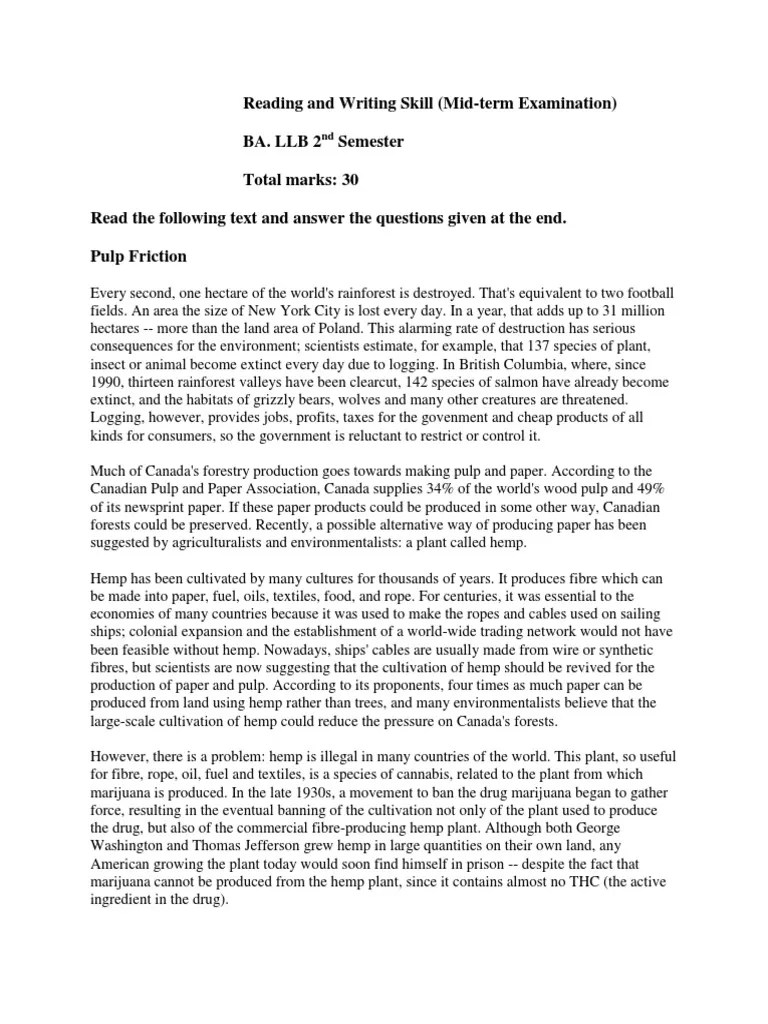Reading and Writing Skill Paper Hemp Cannabis (Drug)
