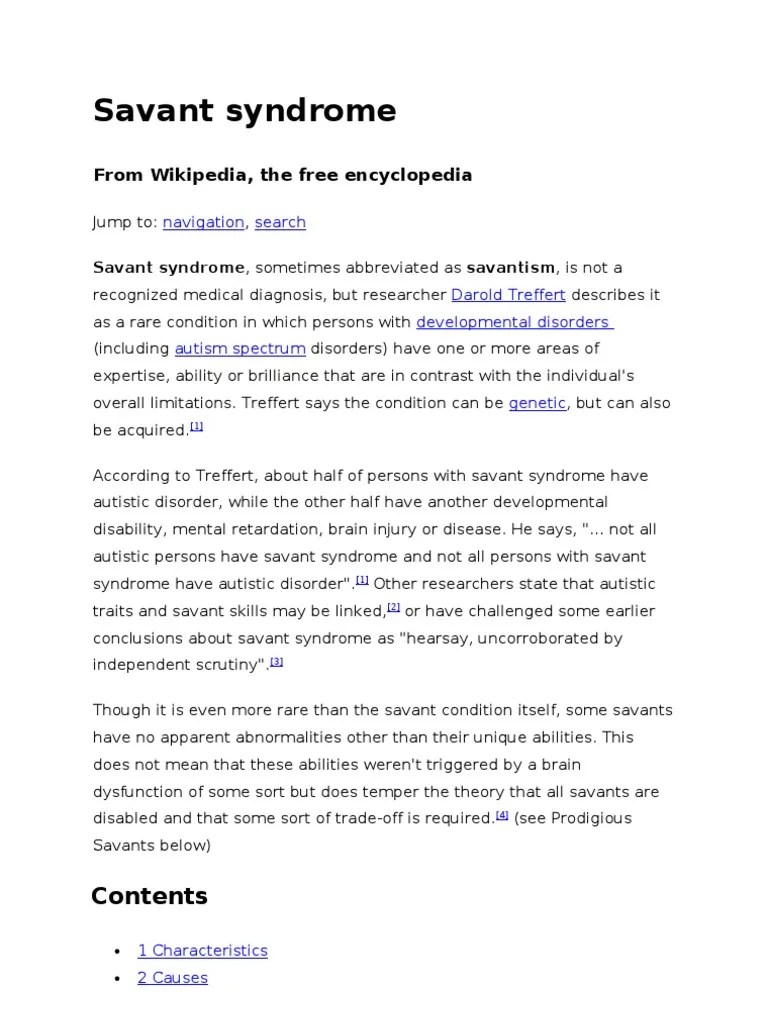 Savant Syndrome Autism Abnormal Psychology