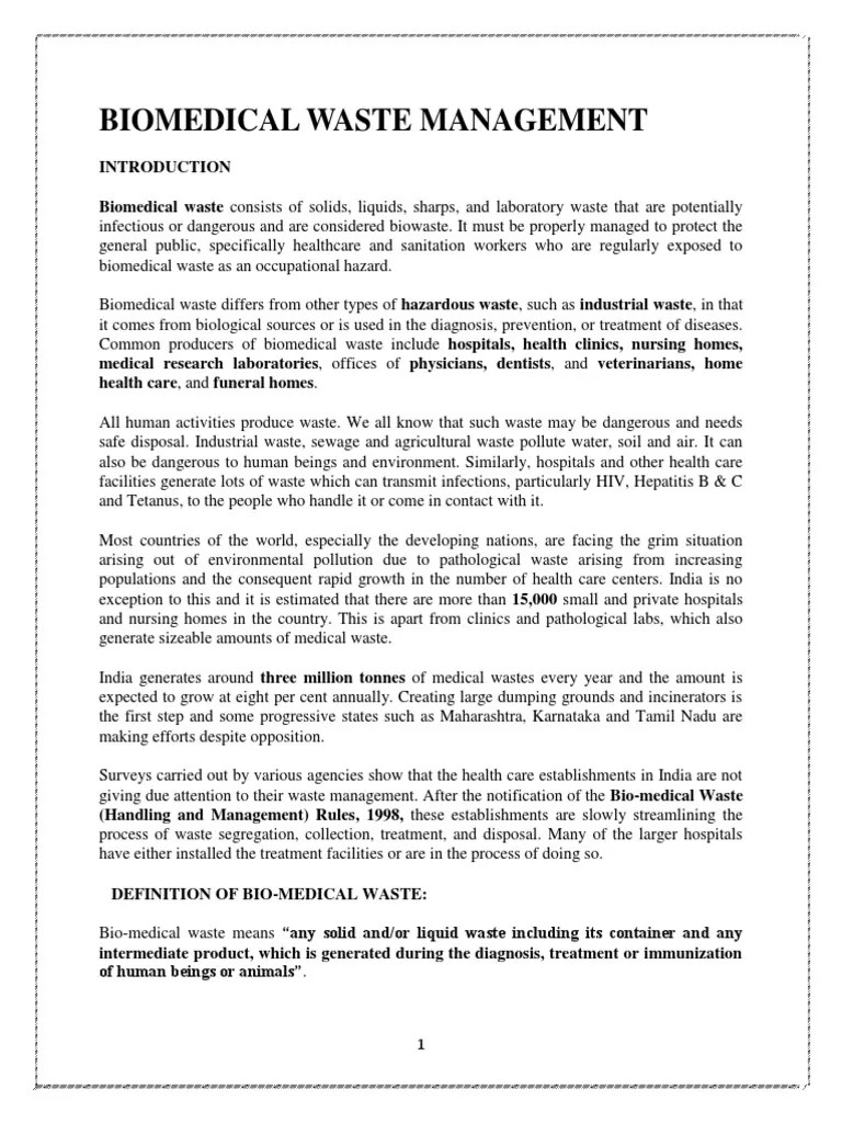Biomedical Waste Management PDF Waste Materials